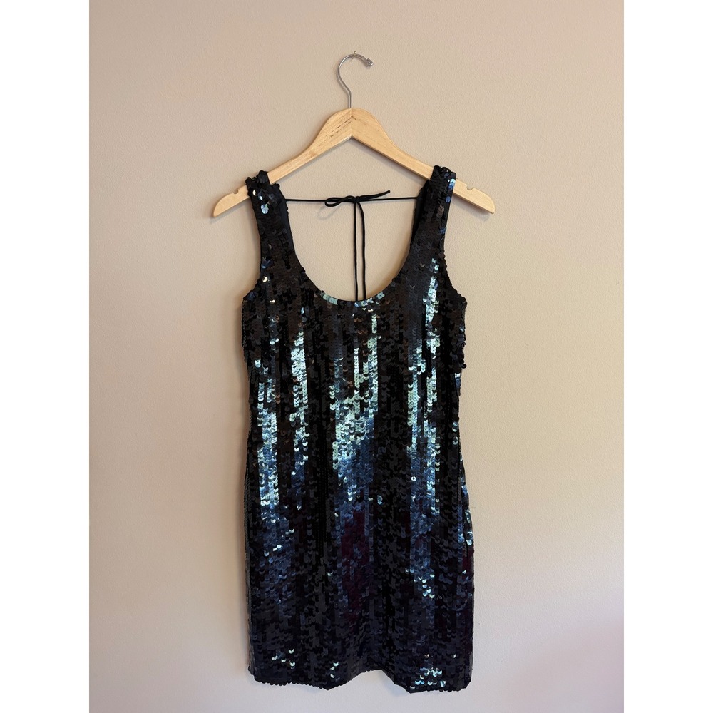 Club Monaco Black Sequin Mini Dress Low Back‎ Tie Sleeveless Party Cocktail 2